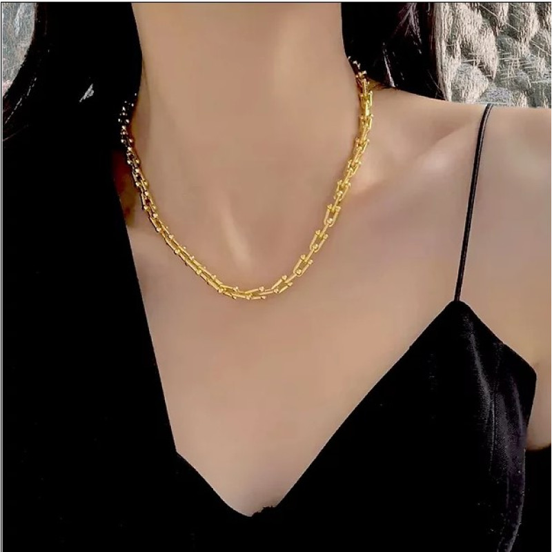 U Shape Chunky Link Chain Silver & Gold Hardware Necklace